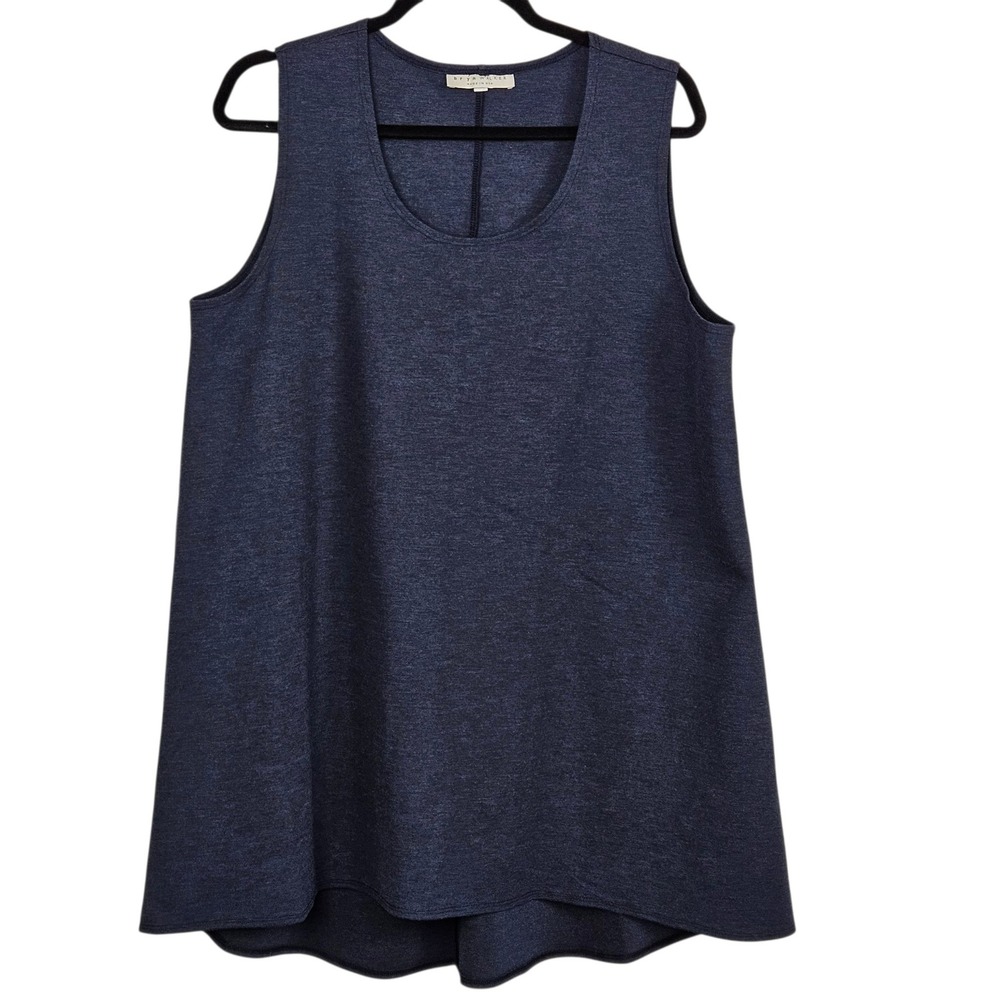 Bryn Walker Top Size L Blue Marled Italian Fabric Sleeveless Tunic Tank USA MADE